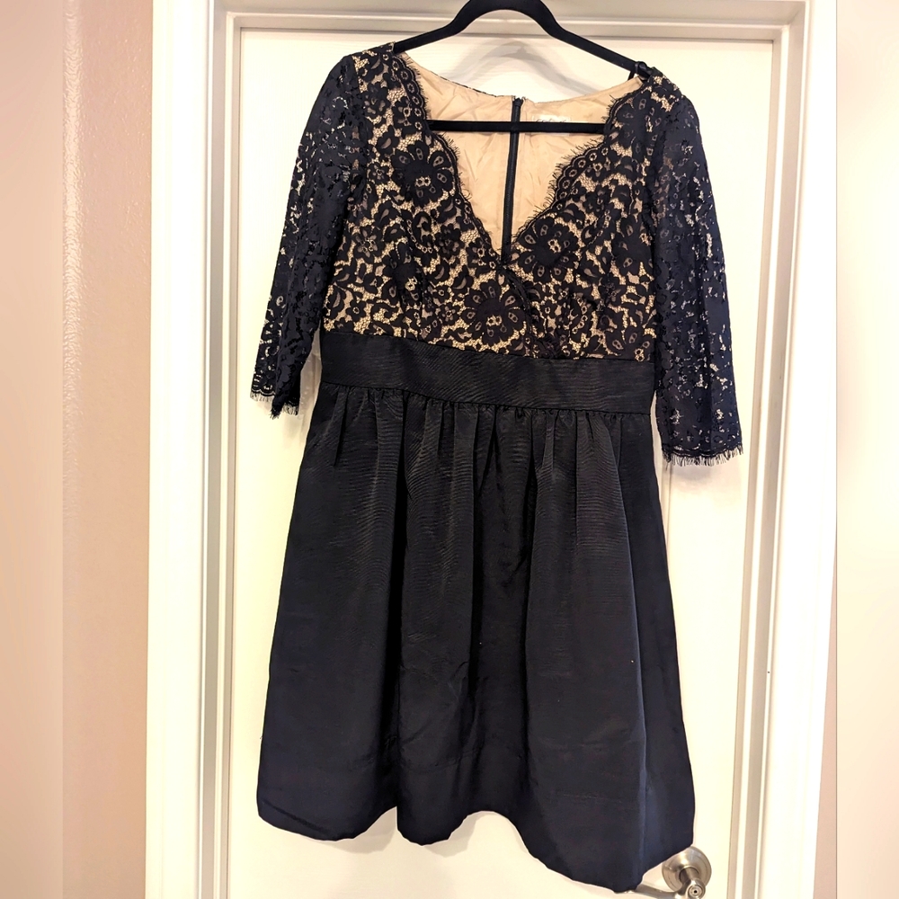 Eliza J Black Lace Over Nude Midi Dress